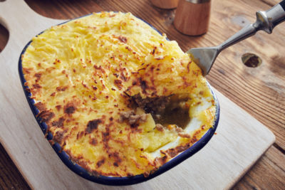 Traditional british handmade cottage pie in a country style